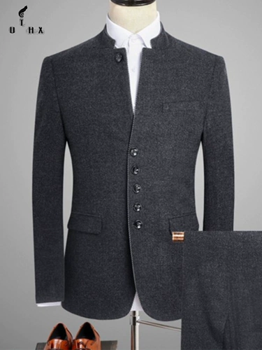 Мужской осенний комплект, костюм, мужское шерстяное пальто, китайский стиль