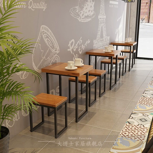 Простая твердая древесина для маленького квадратного настольного молока чай для питания десерт -магазин ресторан кофейня для закусочных с закусочными повседневными столами и комбинацией стула
