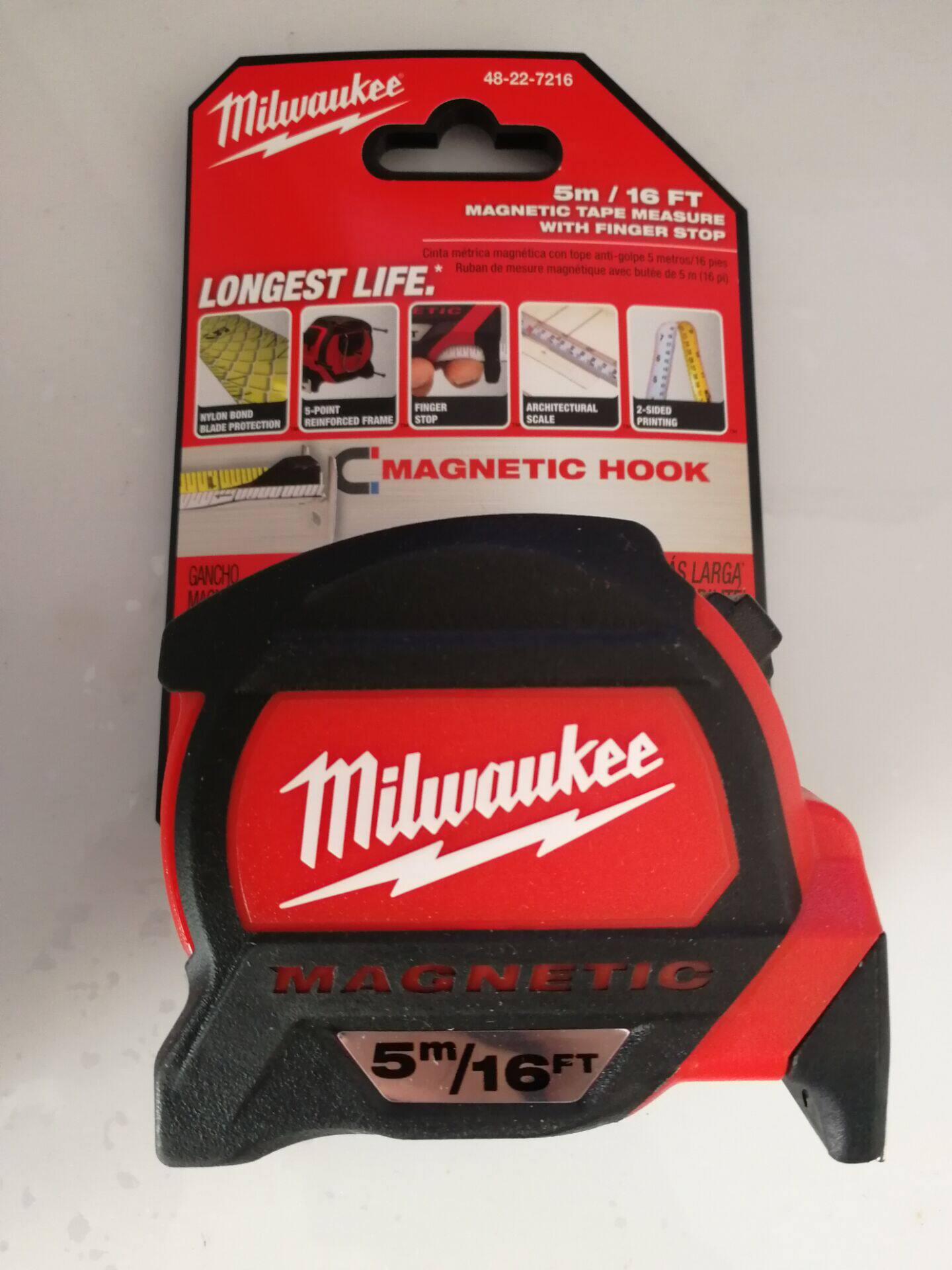 Milwaukee Milwaukee Milwaukee tape measure 5 meters magnetic steel tape measure box ruler 48-22-7216