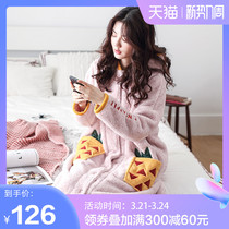 Sleeping robe female autumn and winter long Coral suede thickened with suede adorable even hat flange suede bathrobe winters can be worn outside pyjamas