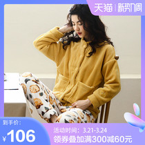 Sleepwear Woman Autumn Winter Coral Suede Korean version cardiovert thickened and velvety sweet and lovely flannel winter Home Suits Suit