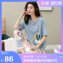 Short Sleeves Long Pants Pyjamas Woman Summer Slim pure cotton Korean version cute loose student Two sets of home Suits Suit Summer