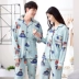 Các cặp đôi mùa xuân và mùa thu bộ đồ ngủ dài tay mùa thu Hàn Quốc áo nịt nam tinh khiết cotton giản dị ve áo nam phục vụ ở nhà phù hợp với phụ nữ - Cha mẹ và con