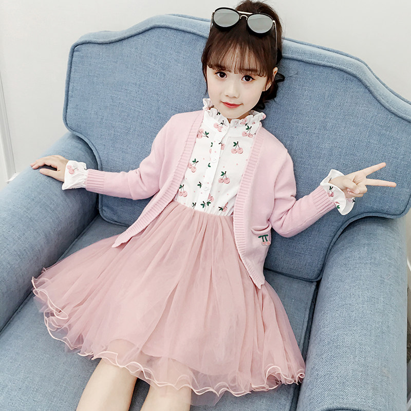 Girls suit skirt autumn 2022 new western style middle-aged children's fashionable sweater skirt girl long-sleeved dress