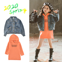 Girl spring and autumn dress 2021 new foreign baby childrens dress denim suit little girl princess skirt