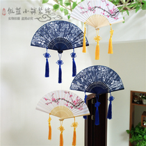  Blue and white porcelain folding fan Chinese style handicraft decoration Kindergarten creative pendant charm classroom corridor layout