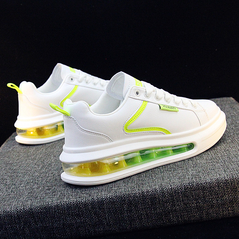 Tide brand white shoes men's 2022 new leather all-match sports and leisure running soft bottom air cushion inner heightening shoes - Taobao