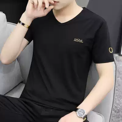T-shirt men's short-sleeved 2021 summer new modal V-neck slim-fitting half-sleeved trend thin ice silk seamless short-sleeved clothing