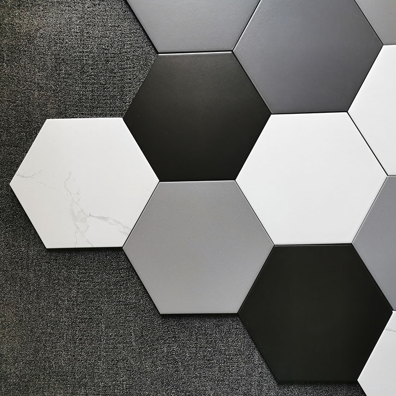 Black, white and gray solid color hexagonal brick 260*300 kitchen bathroom wall brick hexagonal ceramic tile dining room hotpot restaurant floor tile