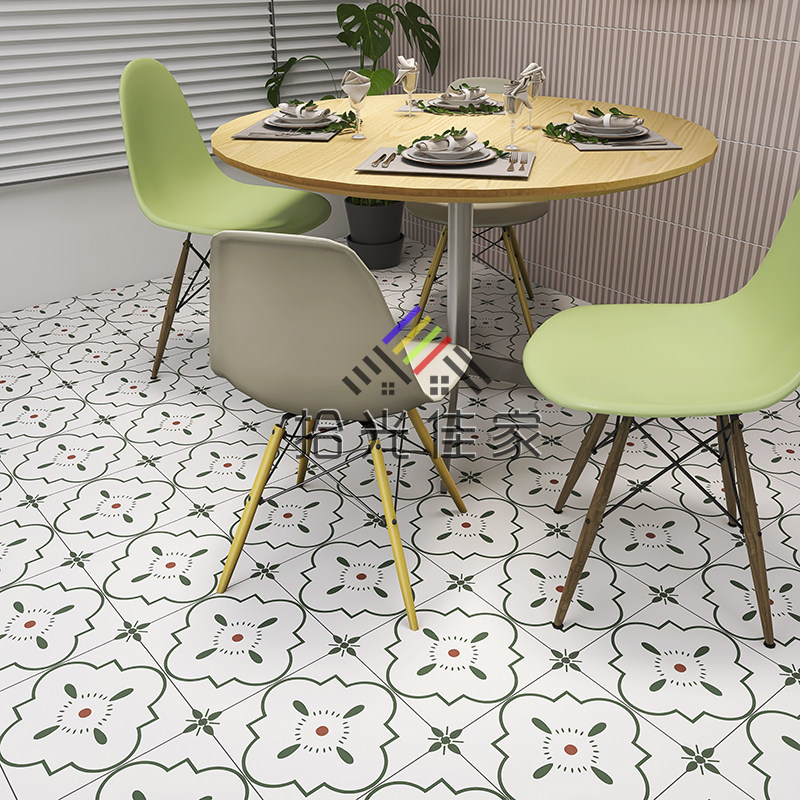 Green small flower brick Nordic minimalist balcony kitchen toilet non-slip floor tiles 300 powder room dining room tile wall tiles