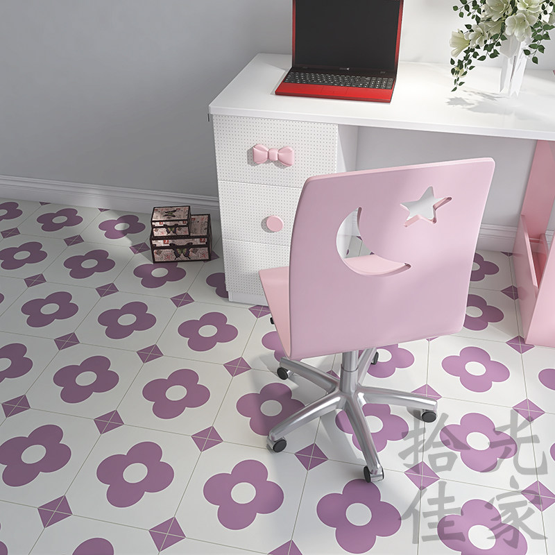 Japanese powder room tile small flower pattern 300 purple flower toilet non-slip floor tiles beauty salon kitchen wall tiles