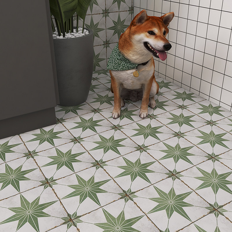 Restaurant Balcony tile tile tile cafeteria restaurant made old anti - slip ground tile kitchen 200 cement ash small tile