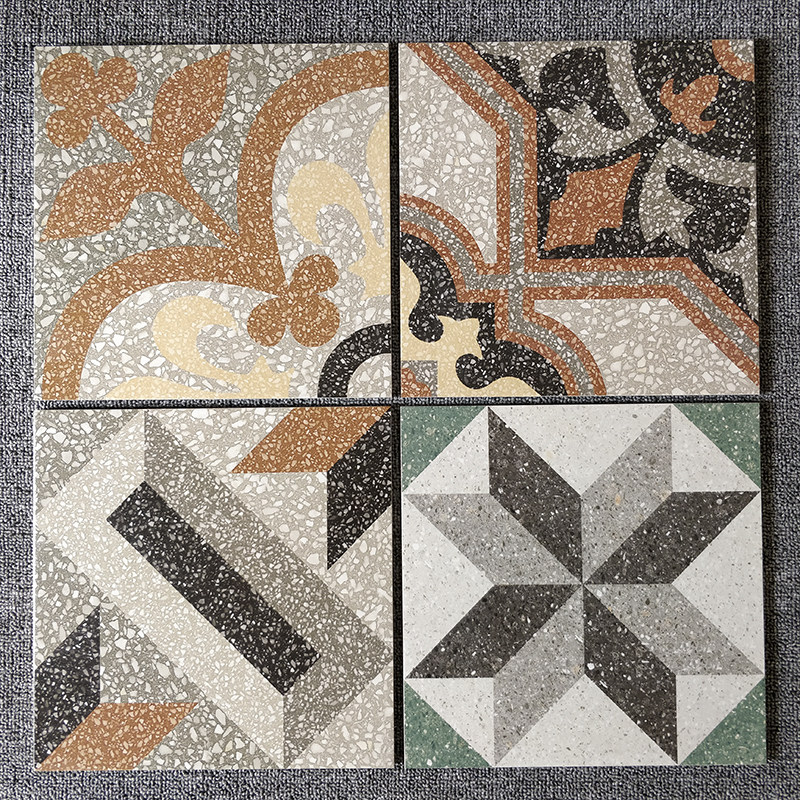 Retro water grinding stone flowers brick 250 * 250 Minjuku kitchen anti-slip floor brick hotel grey parquet tile set to do