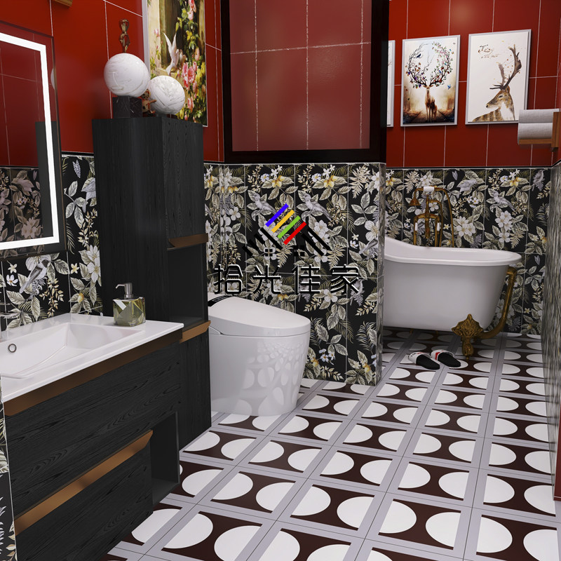 Coffee colour semi-circle small flower brick Nordic retro dressing room Bathroom Bathroom anti-slip floor tiles 300 Mind tiles