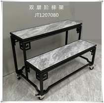 Aluminum alloy double-layer ladder flower stand Chinese style classical indoor outdoor balcony flower and green plant bonsai stand can be equipped with casters