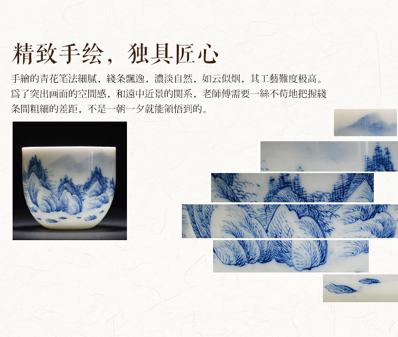 Offered home - cooked in jingdezhen blue and white landscape small hand - made teacup checking ceramic sample tea cup masters cup porcelain tea cups