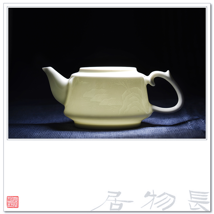 Offered home - cooked at flavour shadow blue glaze green, white porcelain porcelain teapot dark moment landscape of jingdezhen ceramic tea set by hand