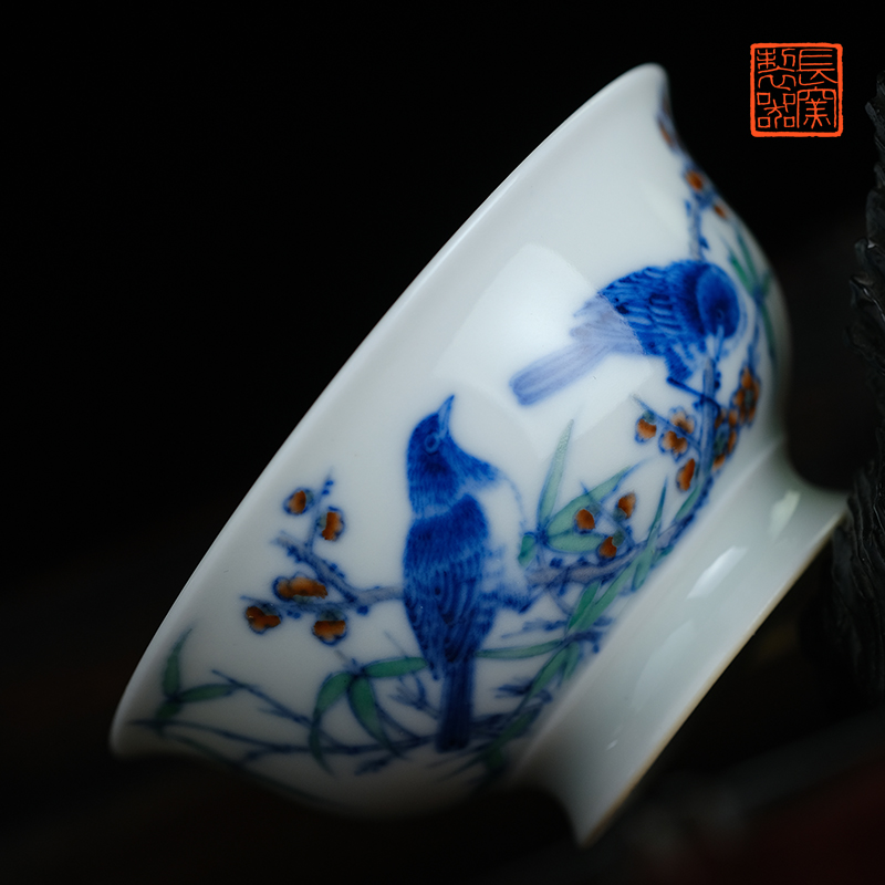 Offered home - cooked ju long up controller yongzheng zhengde cup cup of jingdezhen blue and white color bucket and flowers and birds master cup of tea