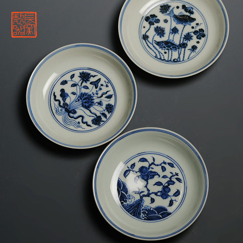 Offered home - cooked ju long up controller imitation jintong hand - made ceramic tea tray saucer archaize of jingdezhen blue and white caps