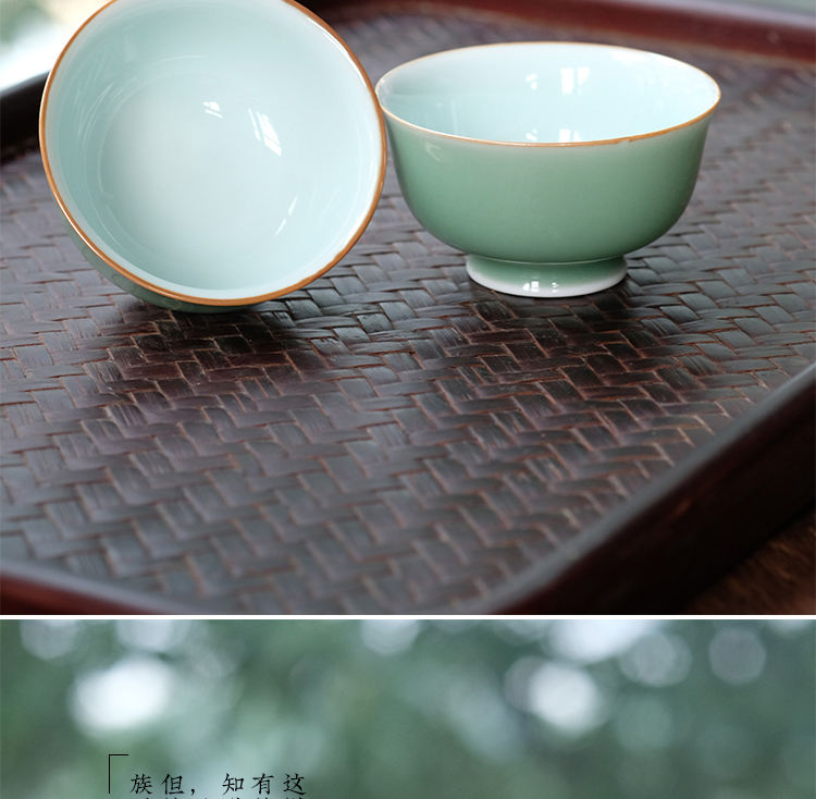 Offered home - cooked pea green glaze in short the bell cup lie fa cup water chestnut cup bowl of jingdezhen ceramic tea set sample tea cup