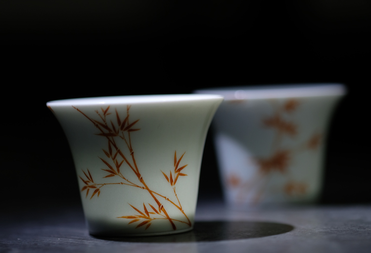 Offered home - cooked alum in red bamboo grain wsop cup jingdezhen hand - made ceramic tea cup tea sample tea cup, the cup