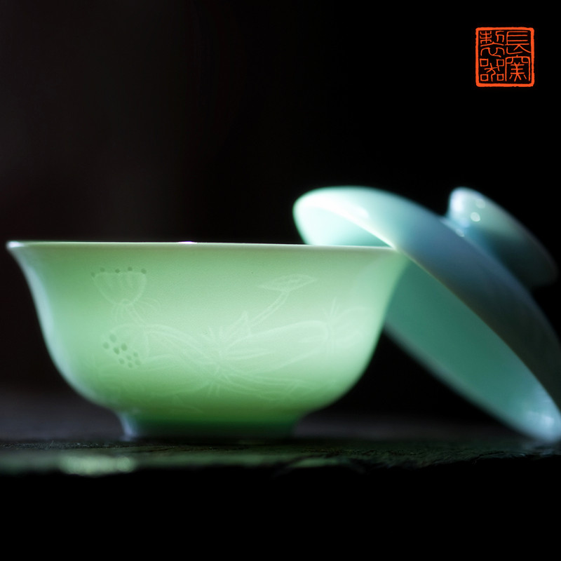 Offered home - cooked darling tiancheng manual its shadow in green, a single small tureen jingdezhen ceramic tea cups