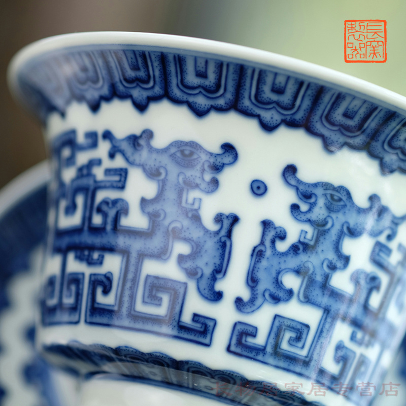 Hand made blue and white dragon grain only three tureen offered home - cooked ju long up system, jingdezhen ceramic retro blue and white porcelain tea set