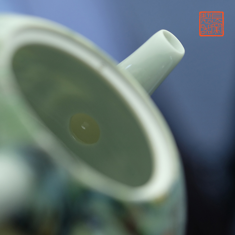 Long up controller offered home - cooked pastel qingming outing in poetic figure teapot jingdezhen pure manual imitation of tea set