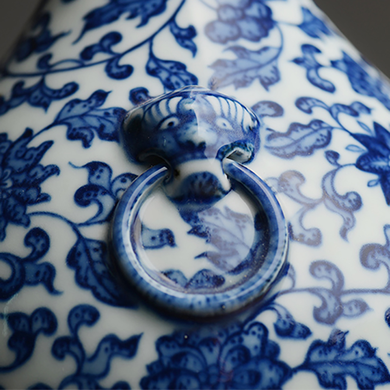 Offered home - cooked at flavour hand - made jingdezhen blue and white tie up branch lotus garlic bottle archaize ceramic floret bottle of flower is placed