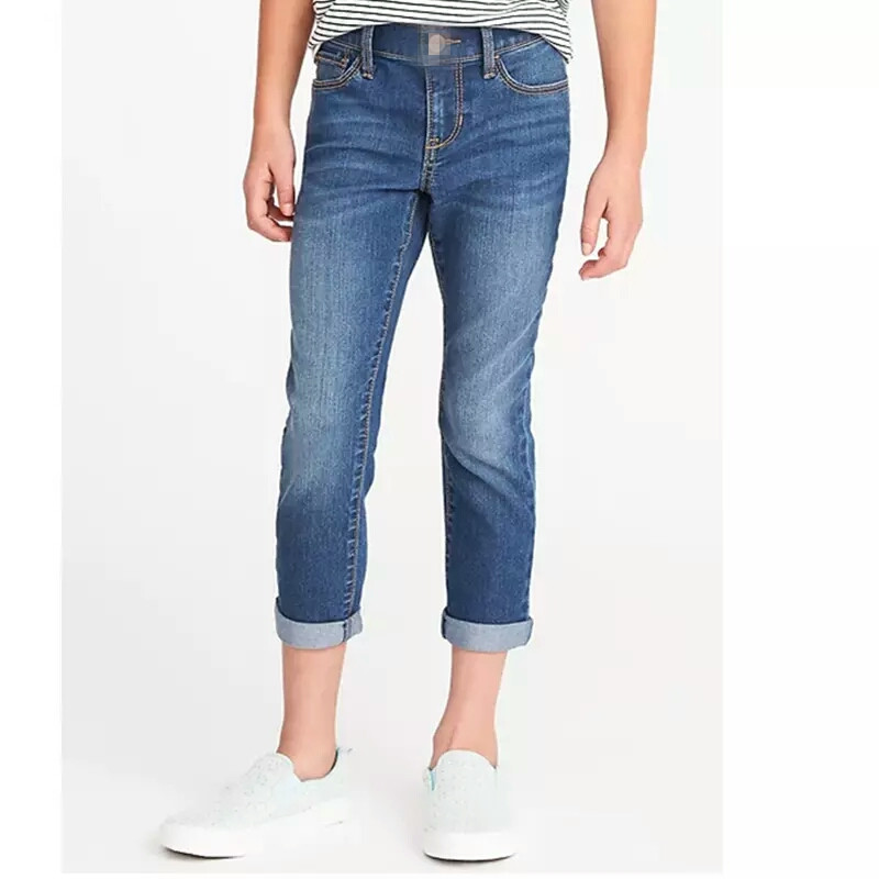 Mùa hè cô gái mỏng mặc bảy điểm jeans độ đàn hồi cao trong các trẻ em lớn đàn hồi eo mềm denim feet quần cha mẹ và con