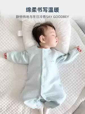 Baby jumpsuit autumn and winter men and women young children baby pure cotton pajamas set thickened padded heating clothes open crotch