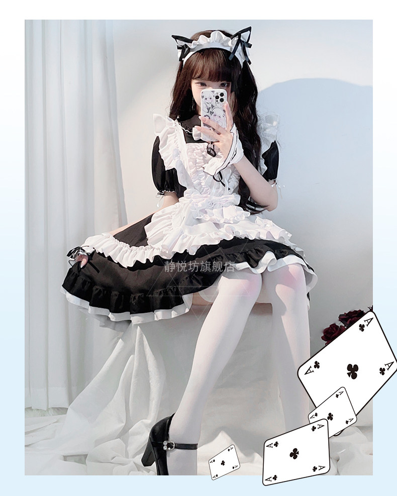 暗黑哥特风黑白色女仆装萝莉lolita动漫cosplay宫廷cos软妹连衣裙-阿里巴巴