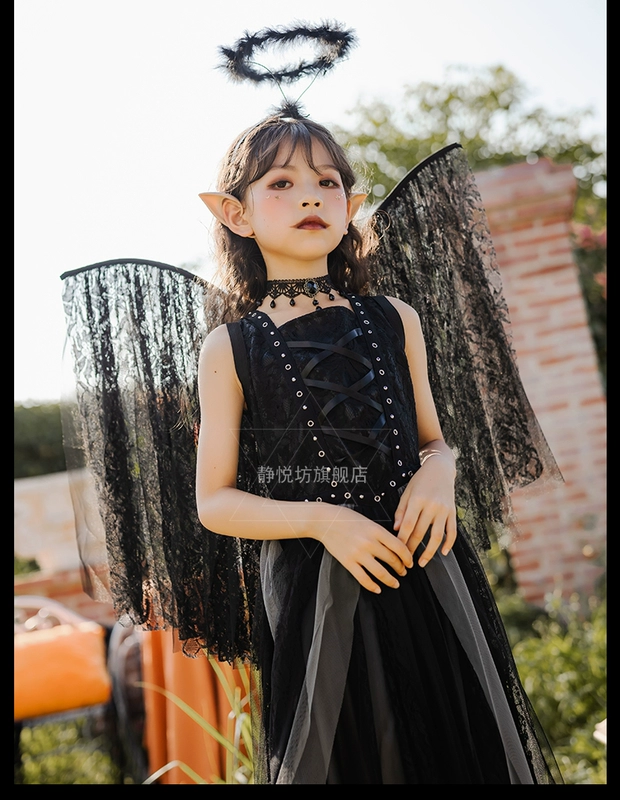 Trẻ em Halloween Thiên Thần Bóng Tối Ma Cà Rồng Trang Phục Hóa Trang Quốc Đen Quỷ Hiệu Suất Đầm