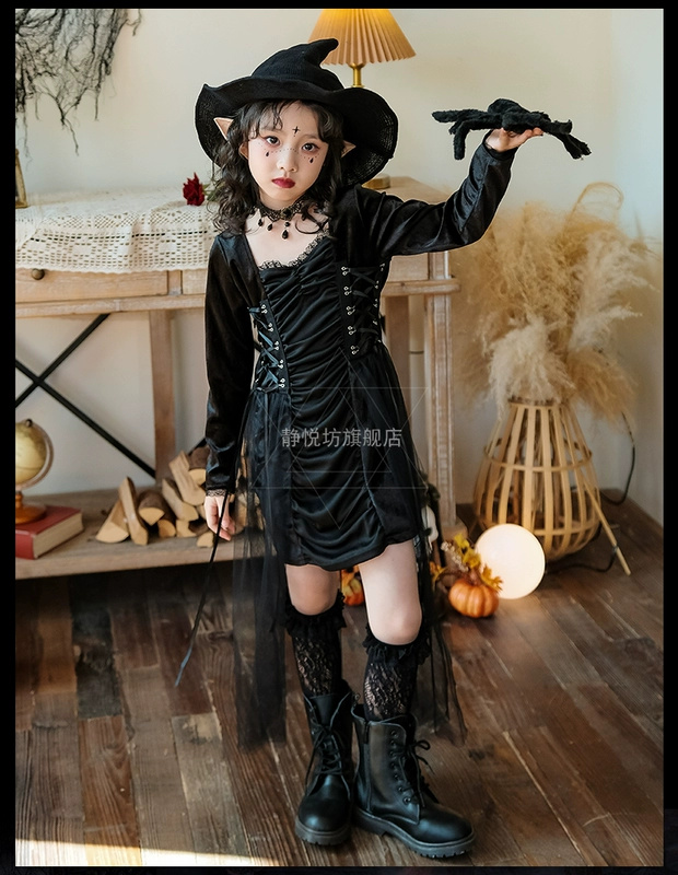 Halloween trẻ em Gothic đậm phù thủy váy bé gái quỷ nhỏ cos trang phục phù thủy trang phục sân khấu