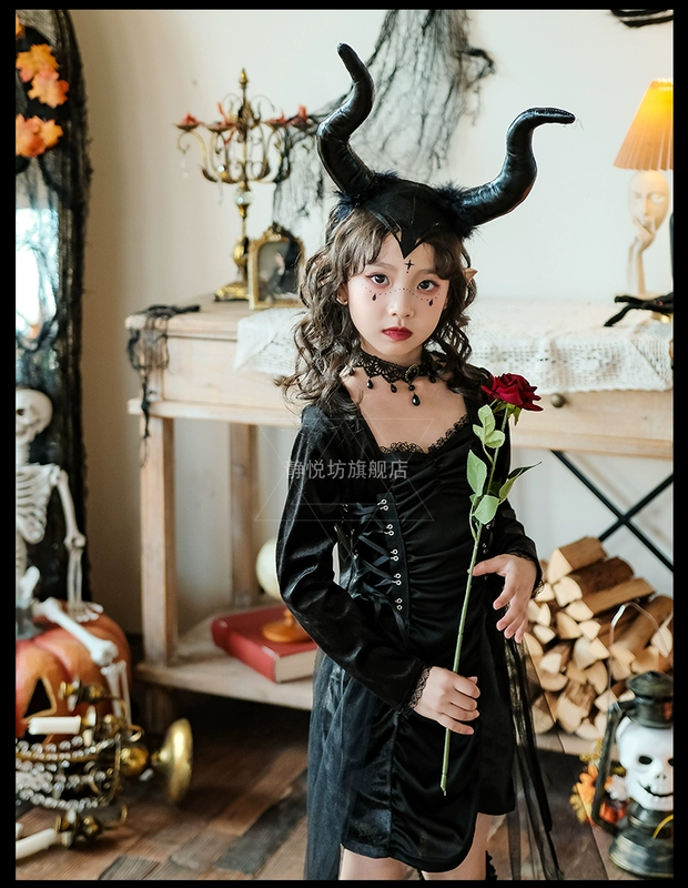 Halloween trẻ em Gothic đậm phù thủy váy bé gái quỷ nhỏ cos trang phục phù thủy trang phục sân khấu