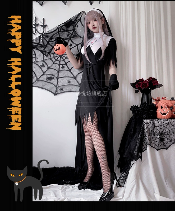 Halloween trưởng thành ma cà rồng nữ tu trang phục Giáng Sinh Zombie ma trang phục hóa trang Gothic đeo chéo