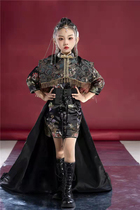 Childrens model catwalk performance dress Chinese style girl model clothing new country trend domineering trailing cheongsam performance clothing