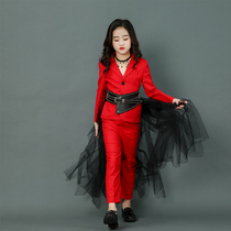 Girls catwalk costumes childrens red suits childrens models show handsome high-end personality dress trend