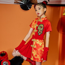 Childrens dance performance costumes Chinese style girl model catwalk childrens cheerleading costumes red national tide cheongsam