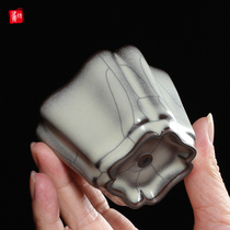 Longquan Celadon iron tire Kung Fu tea cup Zhou Changgui handmade master cup Single cup Puer tea tea cup Ge Kiln