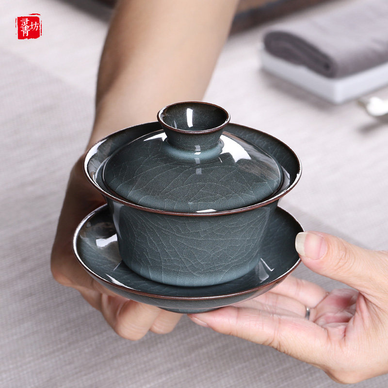 Ceramic handmade three-tall cup of cup single ceramic large-scale tea bowl kung fu tea set retro