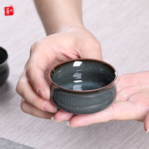 Longquan Celadon master cup Single cup Ceramic Brother Kiln iron tire Kung Fu Tea cup Tea cup Ice crack Puer small tea pot