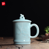 Longquan Celadon Teacup Handy cup Individual cup Ceramic tea cup with lid Office porcelain water cup Mug