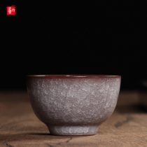 Yang Bo handmade cup Kung Fu tea cup Tea single cup Longquan Celadon Ge Kiln open piece Master cup Ice crack tea bowl