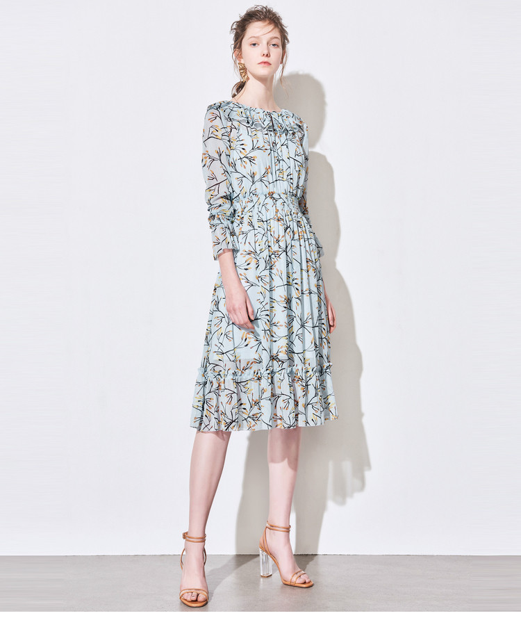 亦谷 YIGUE 18年新款 荷叶边高腰碎花雪纺连衣裙 双重优惠折后¥299包邮 2色可选