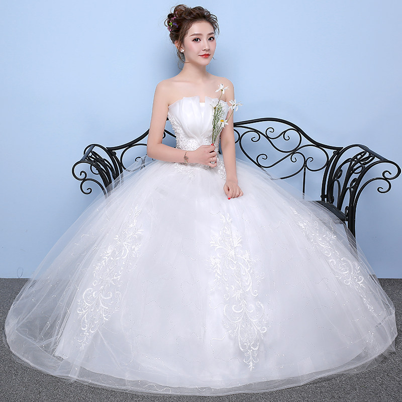 Wedding dress Qi Princess dream 2021 new white wedding dress bride summer bandeau forest long tail pregnant woman