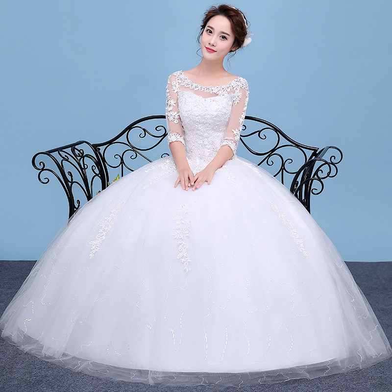 Wedding dress 2021 new spring and summer bride wedding shoulder V-neck Qi Dian thin pregnant woman custom wedding woman