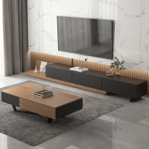 Retractable rock plate TV cabinet Tea Table Combined Whole Dress Nordic Modern Minimalist Mid small house Walnuts-coloured ground cabinet