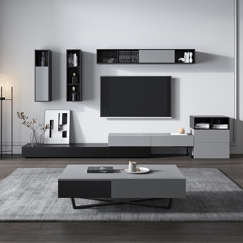 Light luxury TV cabinet coffee table combination set modern minimalist living room small apartment telescopic Nordic cabinet home floor cabinet
