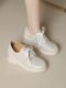 女士休闲鞋2025春季新款透气软底不累脚真皮厚底坡跟单鞋小白鞋